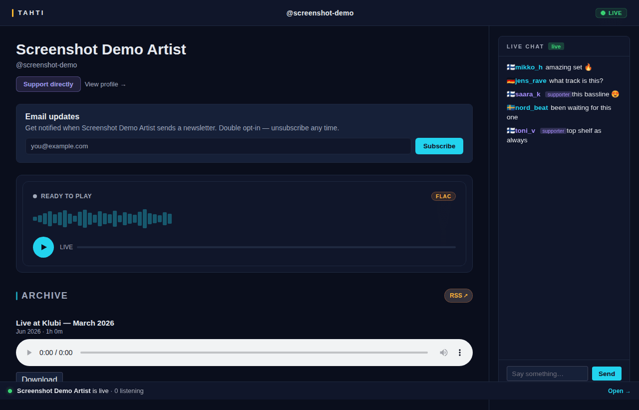 Channel page — live broadcast view